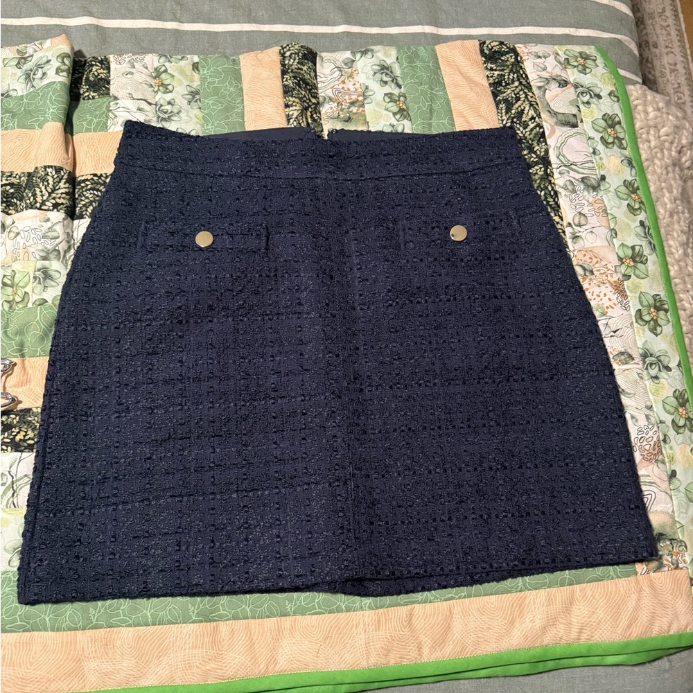 LOFT Dark Blue Textured Mini Skirt